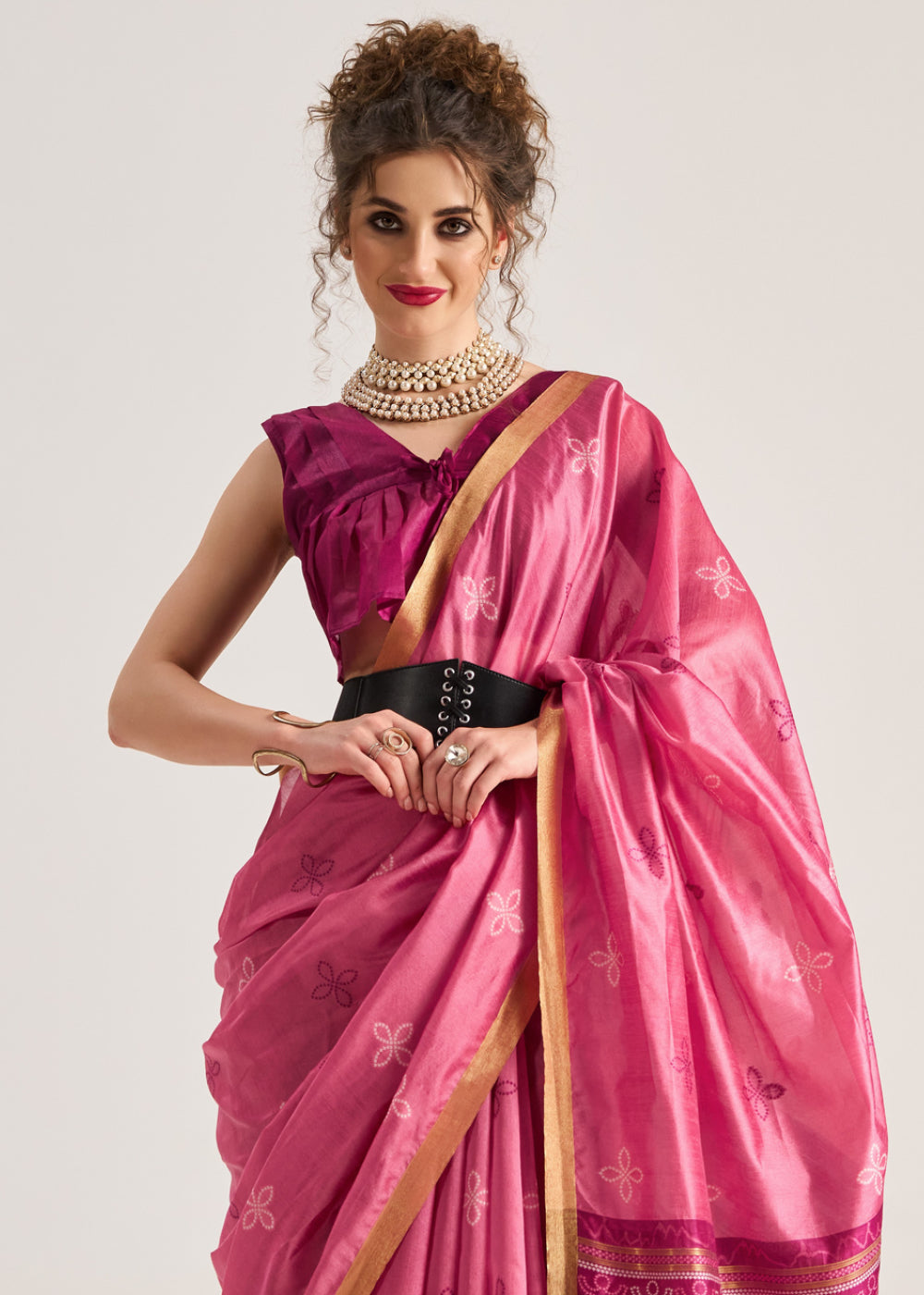 Carmine Pink Ethnic Patola Silk Saree with Fine Artisanal Weaving