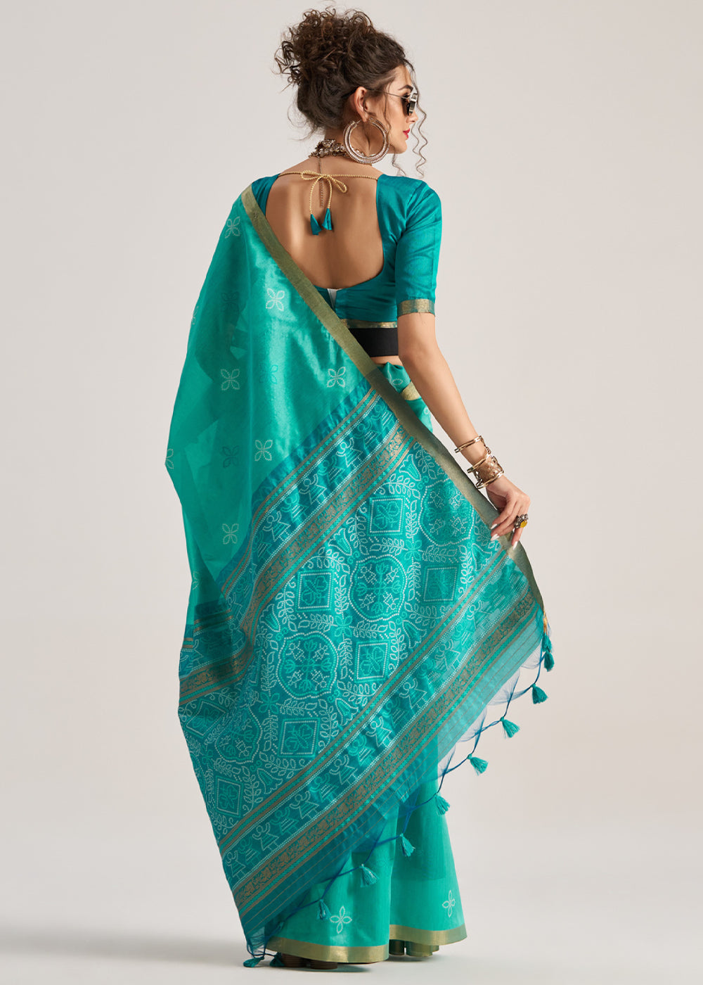 Tiffany Blue Ethnic Patola Silk Saree with Fine Artisanal Weaving