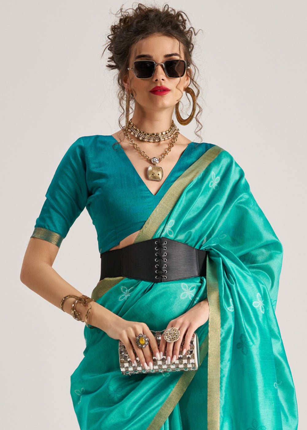 Tiffany Blue Ethnic Patola Silk Saree with Fine Artisanal Weaving