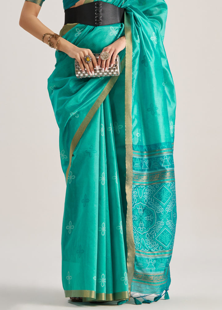 Tiffany Blue Ethnic Patola Silk Saree with Fine Artisanal Weaving