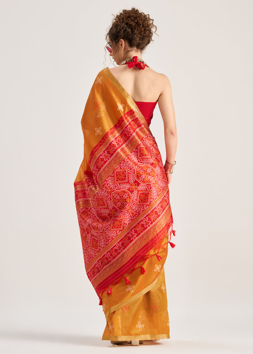 Safety Orange Ethnic Patola Silk Saree with Fine Artisanal Weaving