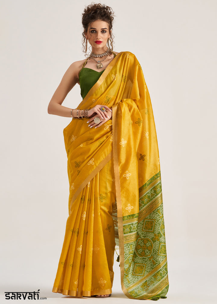 Canary Yellow Ethnic Patola Silk Saree with Fine Artisanal Weaving
