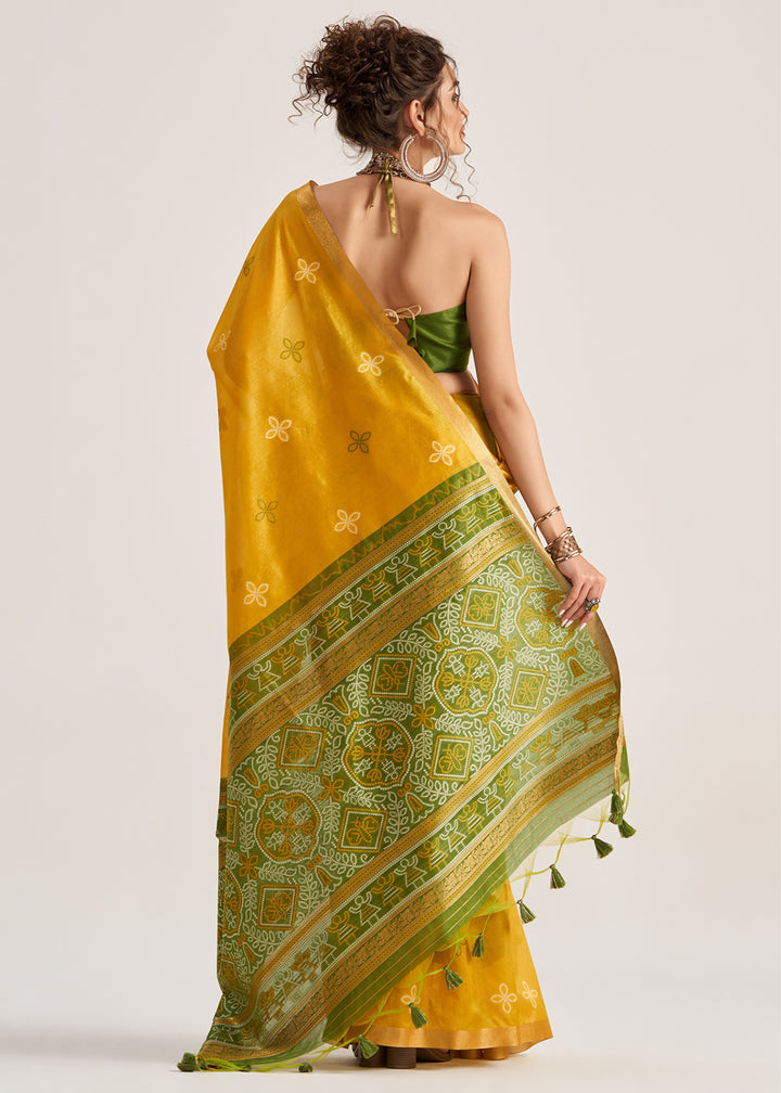 Canary Yellow Ethnic Patola Silk Saree with Fine Artisanal Weaving
