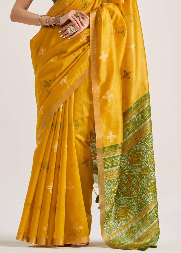 Canary Yellow Ethnic Patola Silk Saree with Fine Artisanal Weaving