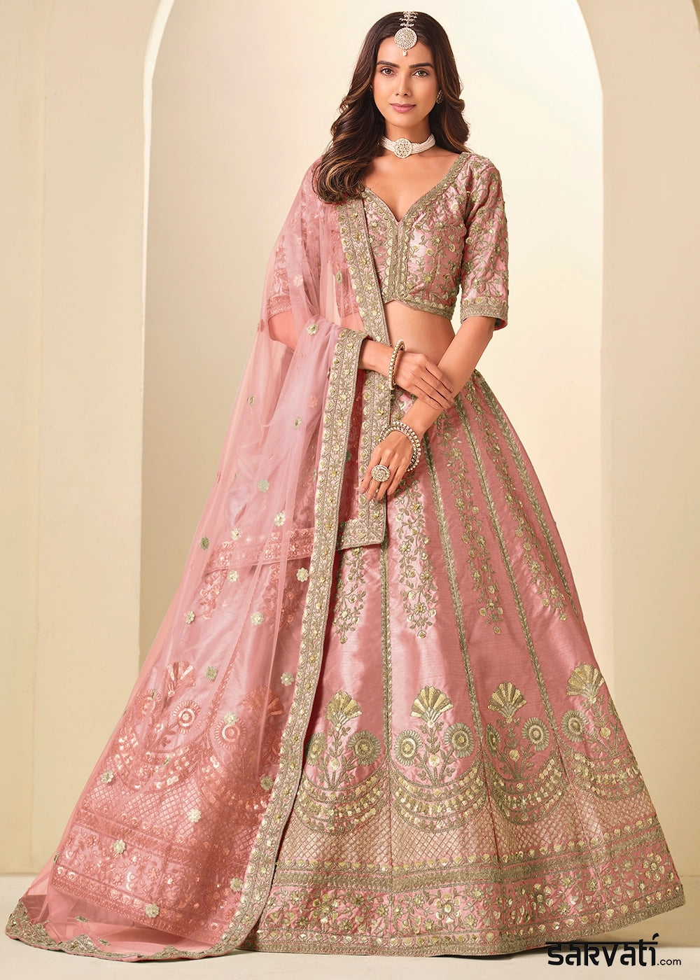 Rose Pink Wedding Wear Silk Lehenga Choli with Embellished Detailing