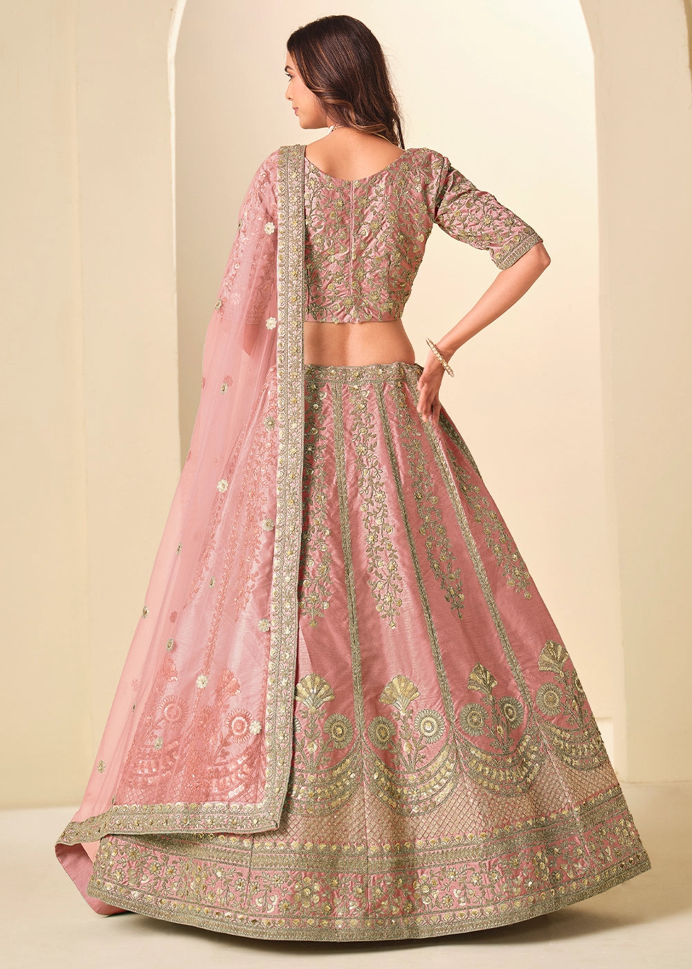 Rose Pink Wedding Wear Silk Lehenga Choli with Embellished Detailing