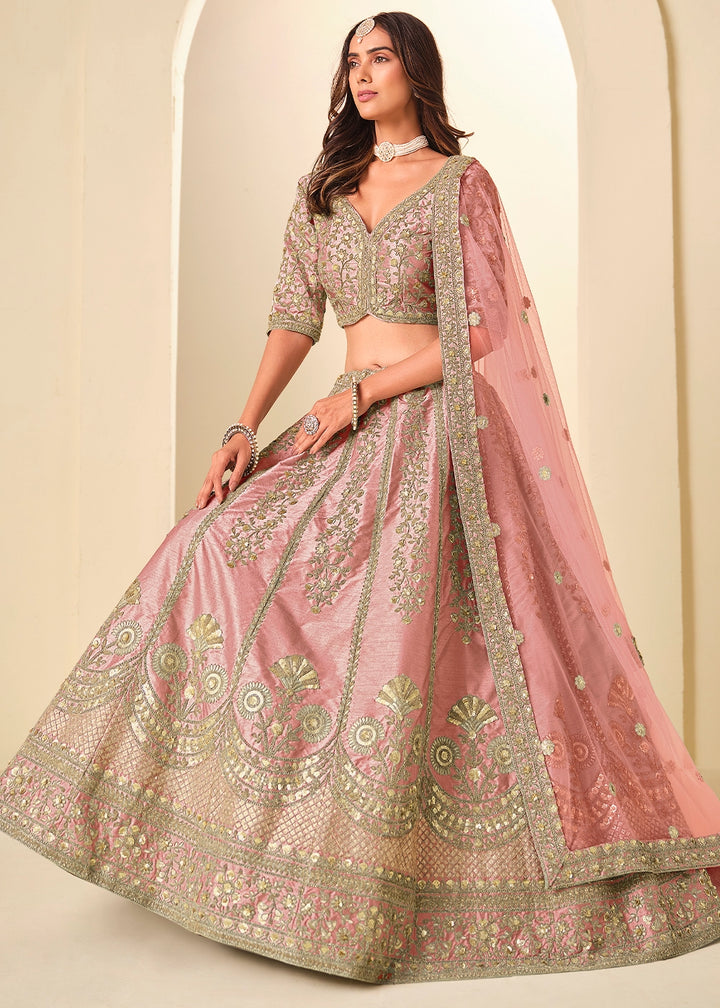 Rose Pink Wedding Wear Silk Lehenga Choli with Embellished Detailing