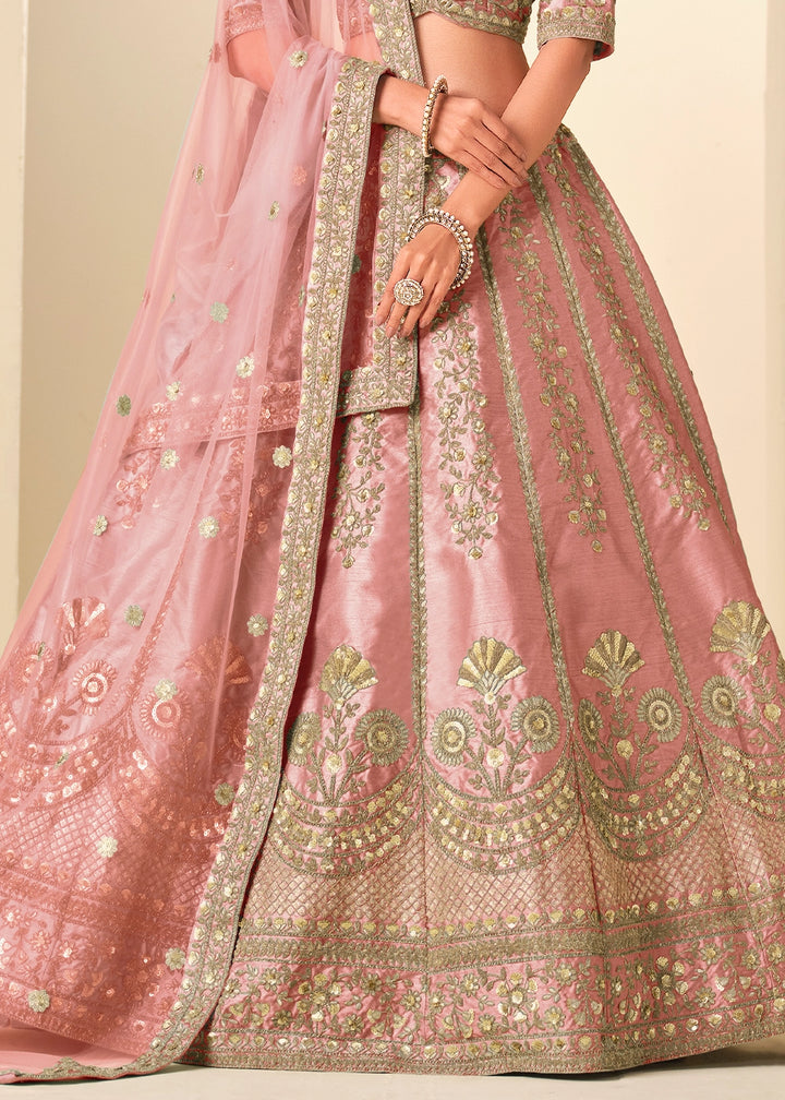 Rose Pink Wedding Wear Silk Lehenga Choli with Embellished Detailing