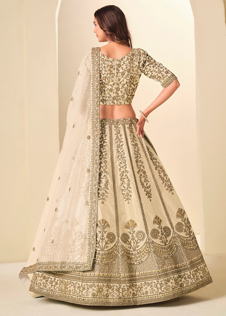 Cream White Wedding Wear Silk Lehenga Choli with Embellished Detailing