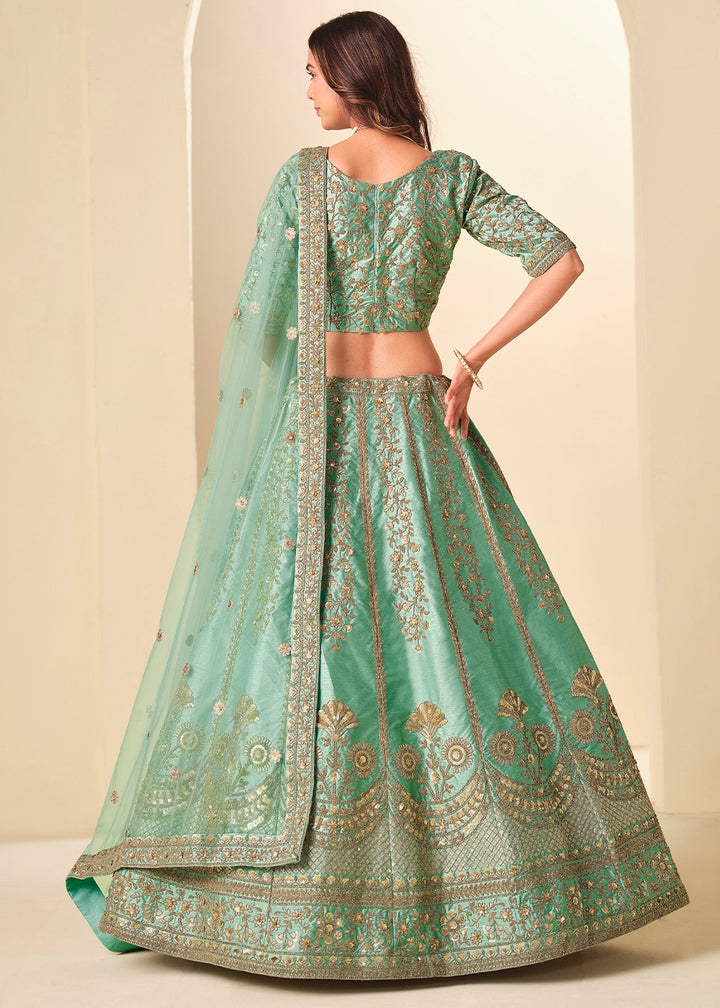 Sea Green Wedding Wear Silk Lehenga Choli with Embellished Detailing