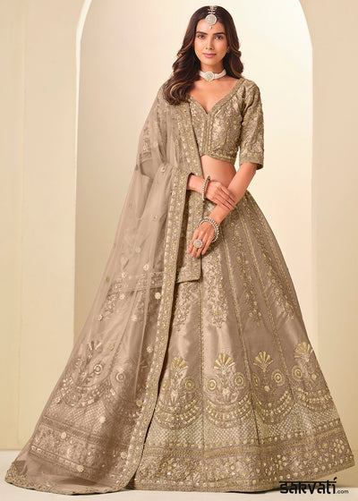 Latte Brown Wedding Wear Silk Lehenga Choli with Embellished Detailing