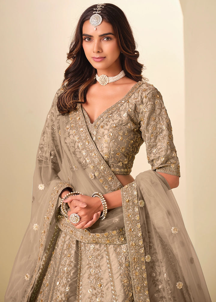 Latte Brown Wedding Wear Silk Lehenga Choli with Embellished Detailing
