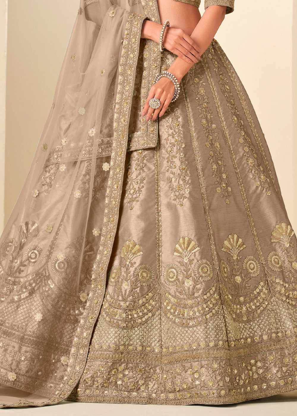 Latte Brown Wedding Wear Silk Lehenga Choli with Embellished Detailing