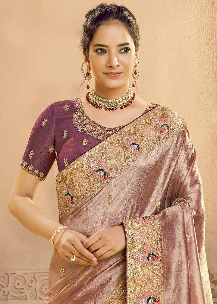 Shades Of Purple Tissue Silk Saree with Cutdana & Hand Work