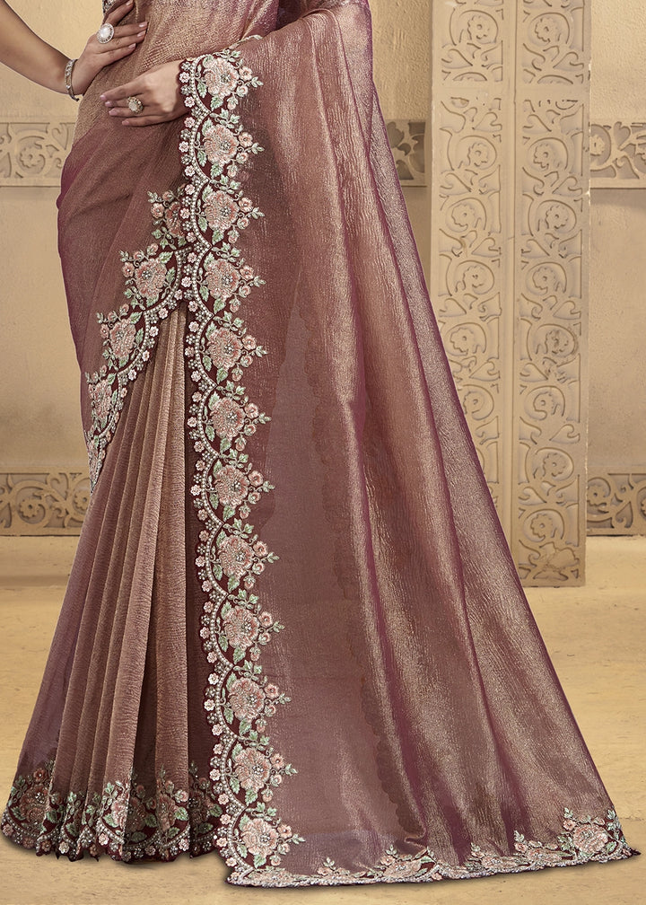 Royal Blush Pink Banarasi Crush Silk Saree with Moti & Sequin Work