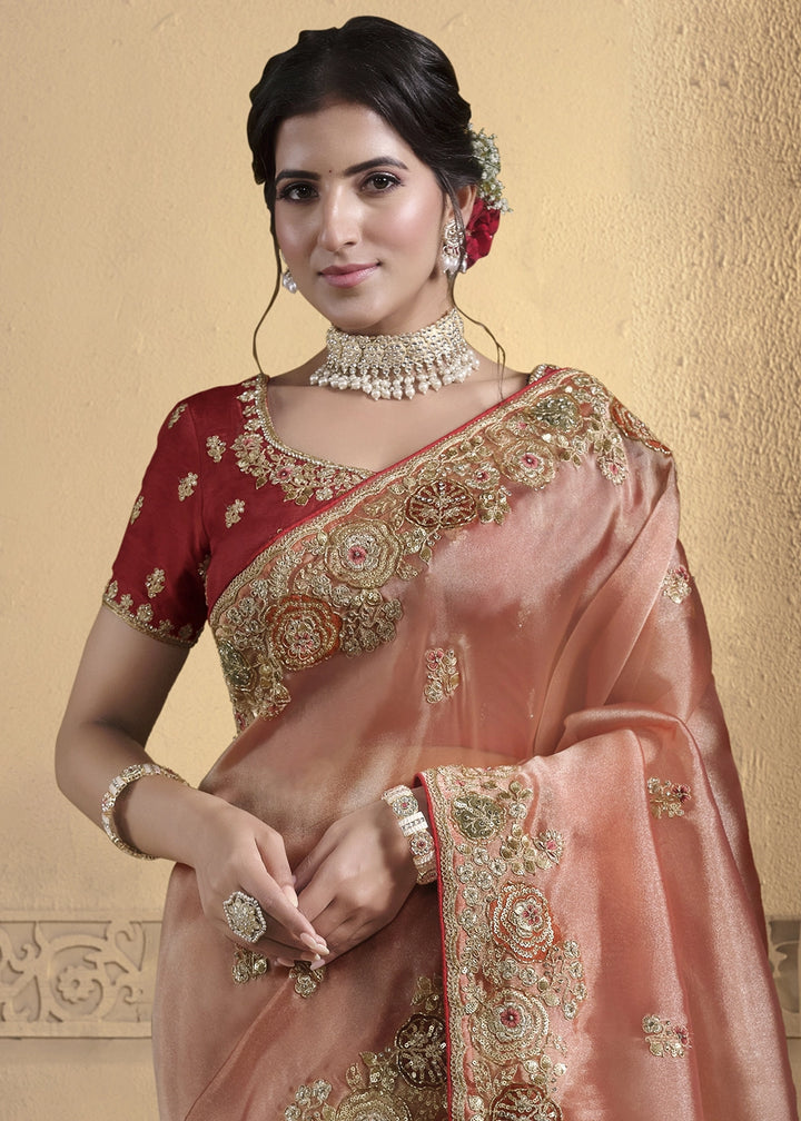 Rouge Pink Tissue Silk Saree with Khatli & Sequin Work