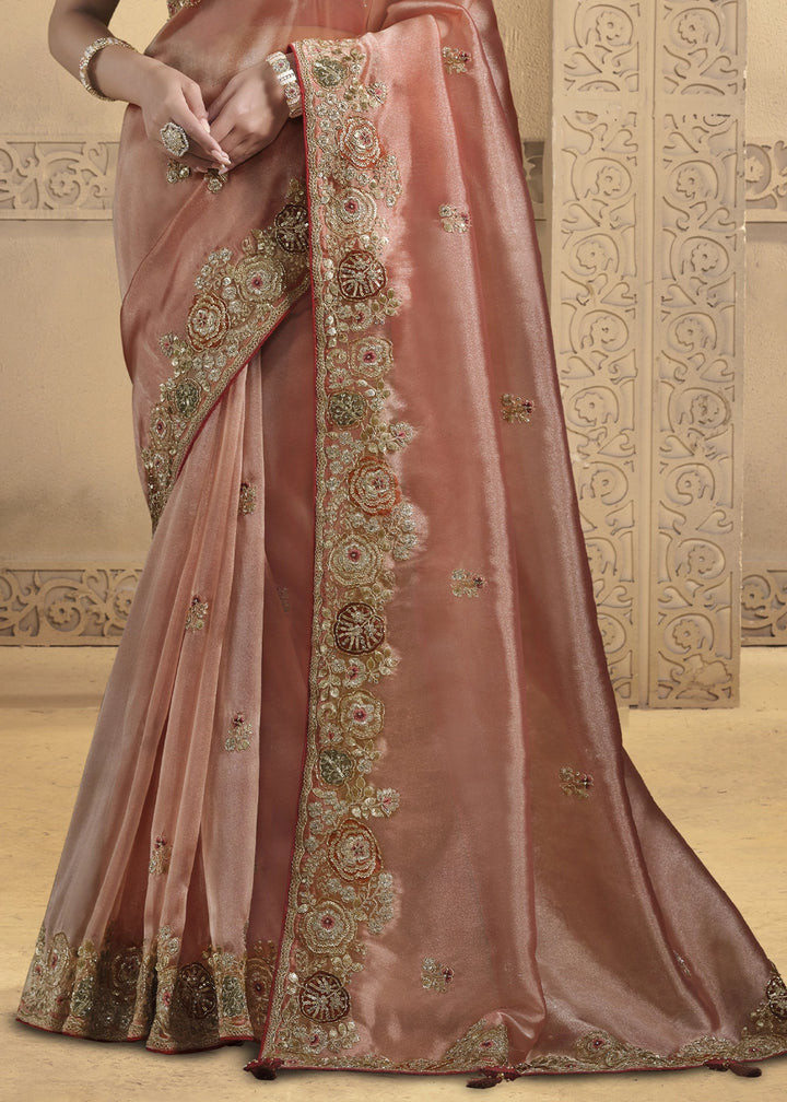 Rouge Pink Tissue Silk Saree with Khatli & Sequin Work