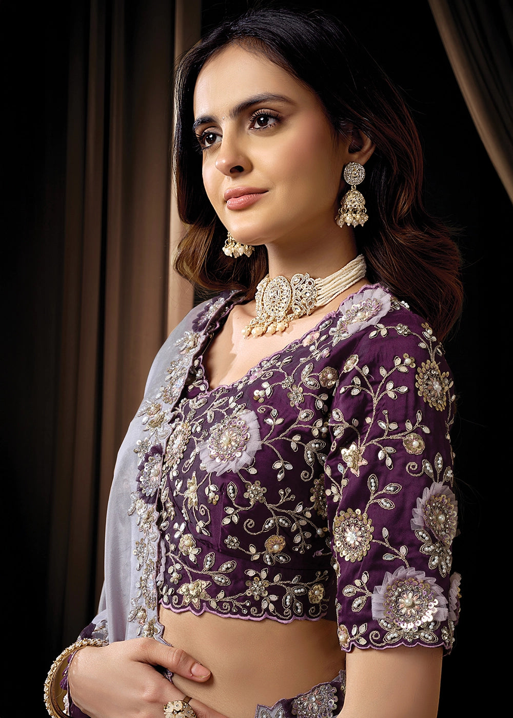 Pale Purple Uppada Silk Saree with Intricate Sequin & Stone Work