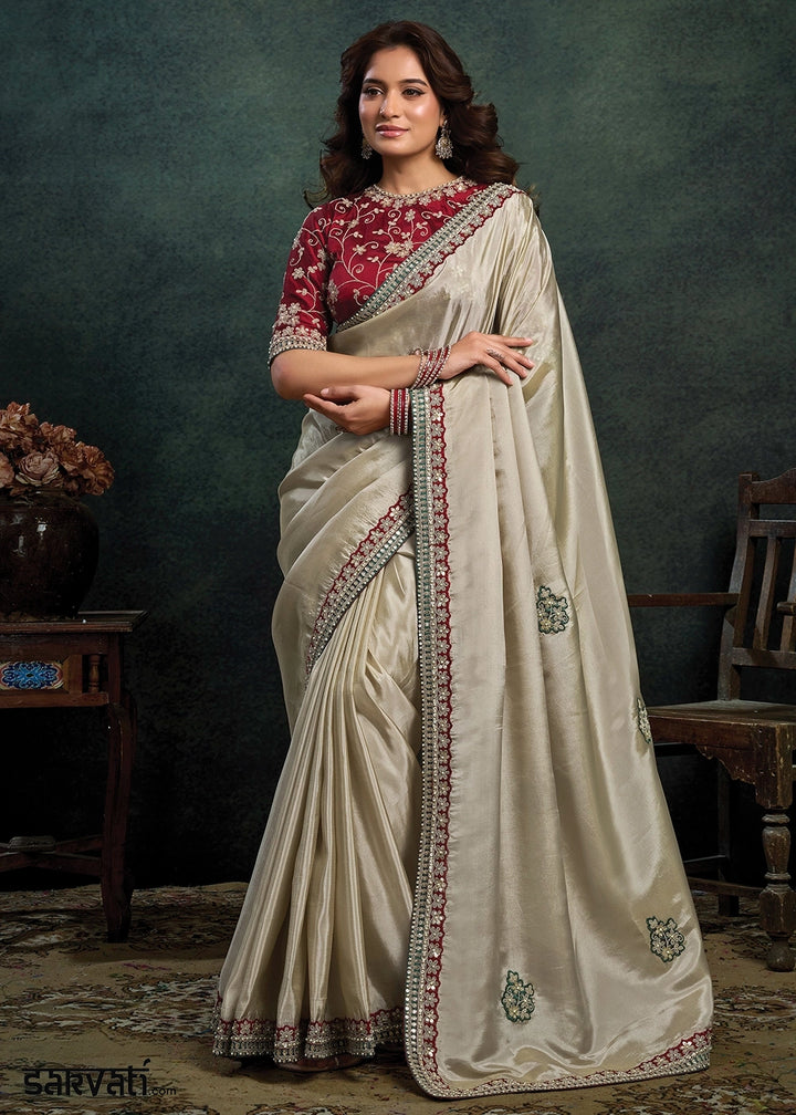 Abalone Grey Upada Silk Saree with Embroidered Blouse