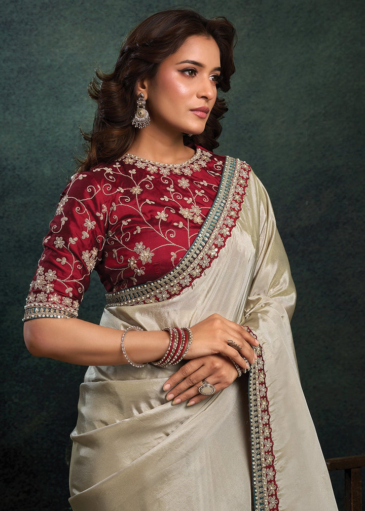 Abalone Grey Upada Silk Saree with Embroidered Blouse