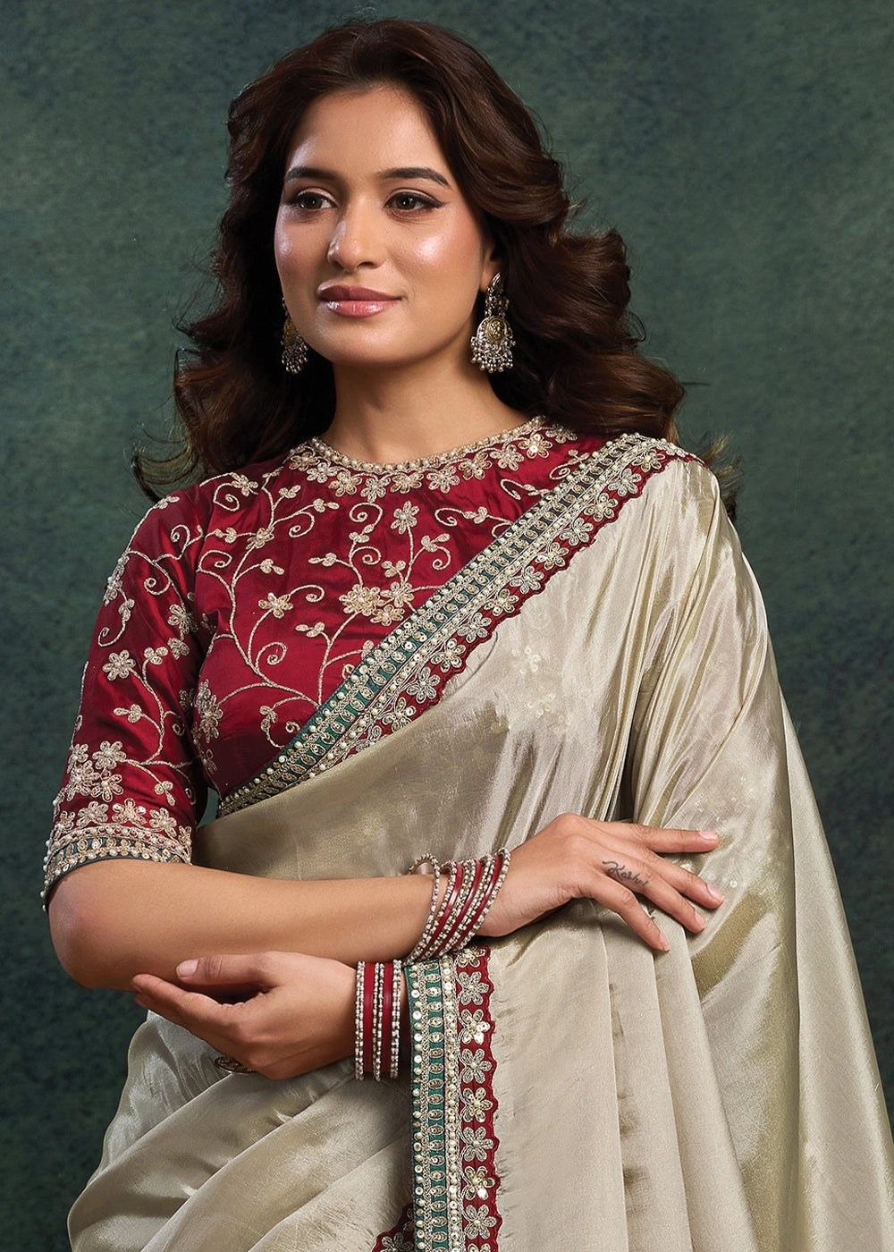 Abalone Grey Upada Silk Saree with Embroidered Blouse