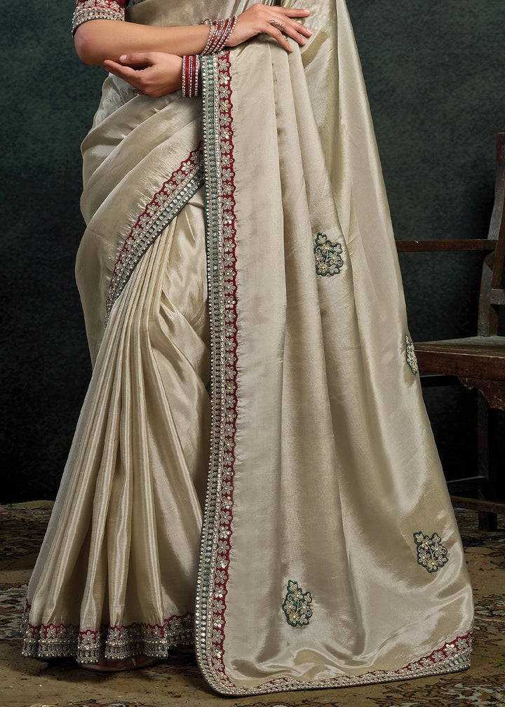 Abalone Grey Upada Silk Saree with Embroidered Blouse
