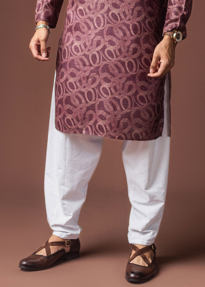 Merlot Purple Blended Linen Kurta with Swirl-Form Print