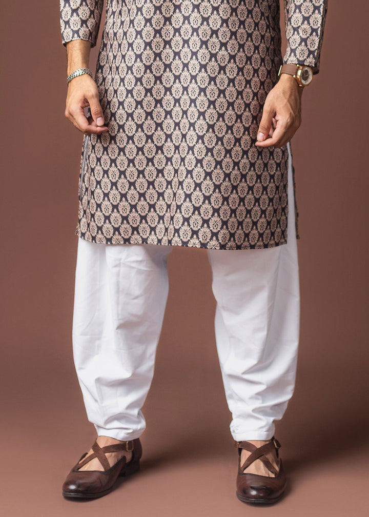 Navy Blue Blended Linen Kurta with Buta-Inspired Motifs