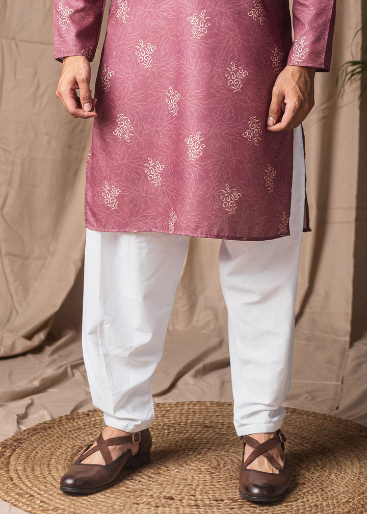 Dusky Pink Blended Linen Kurta with Floral Sketch Print