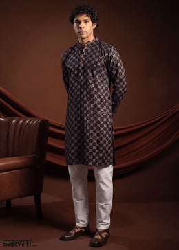 Eggplant Purple Rayon Kurta with Mosaic Floral Motifs