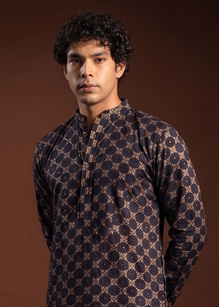Eggplant Purple Rayon Kurta with Mosaic Floral Motifs