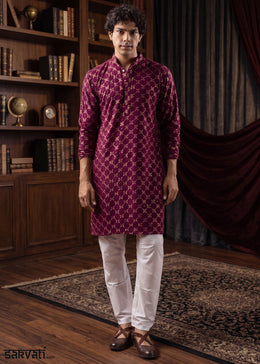 Jam Purple Rayon Kurta with Mosaic Floral Motifs