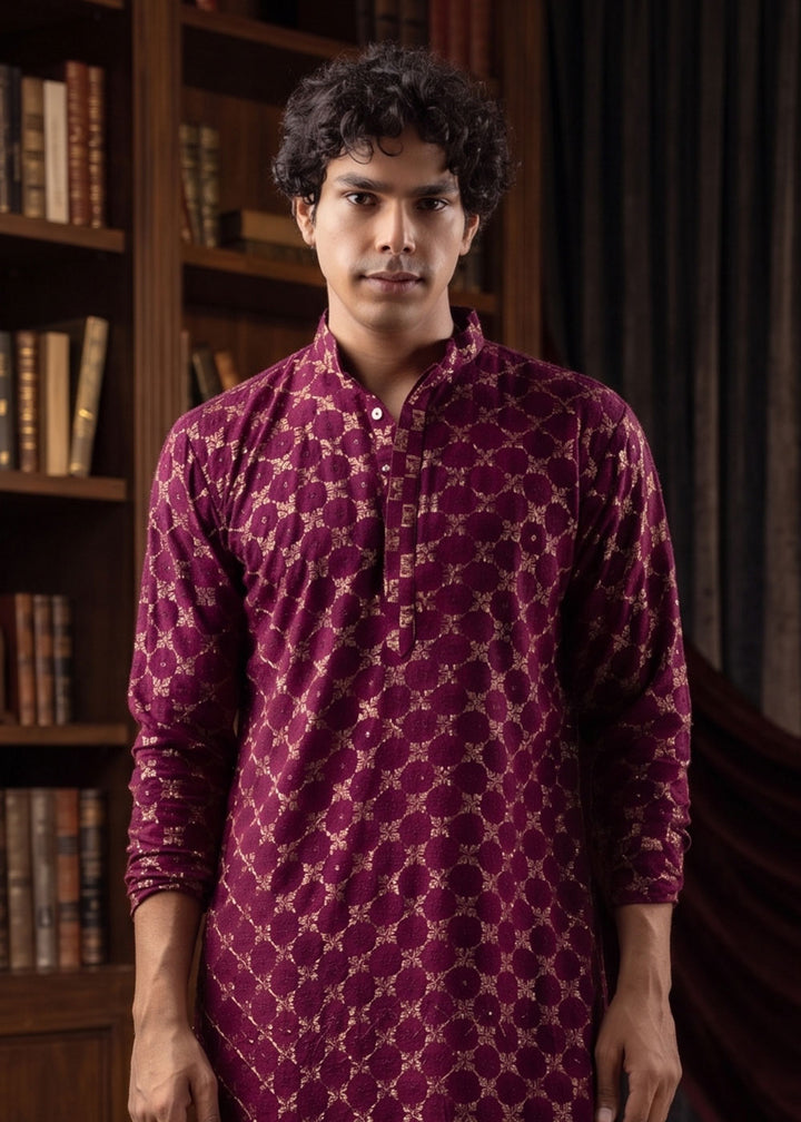 Jam Purple Rayon Kurta with Mosaic Floral Motifs
