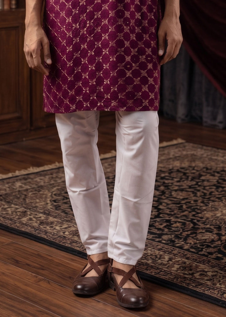 Jam Purple Rayon Kurta with Mosaic Floral Motifs