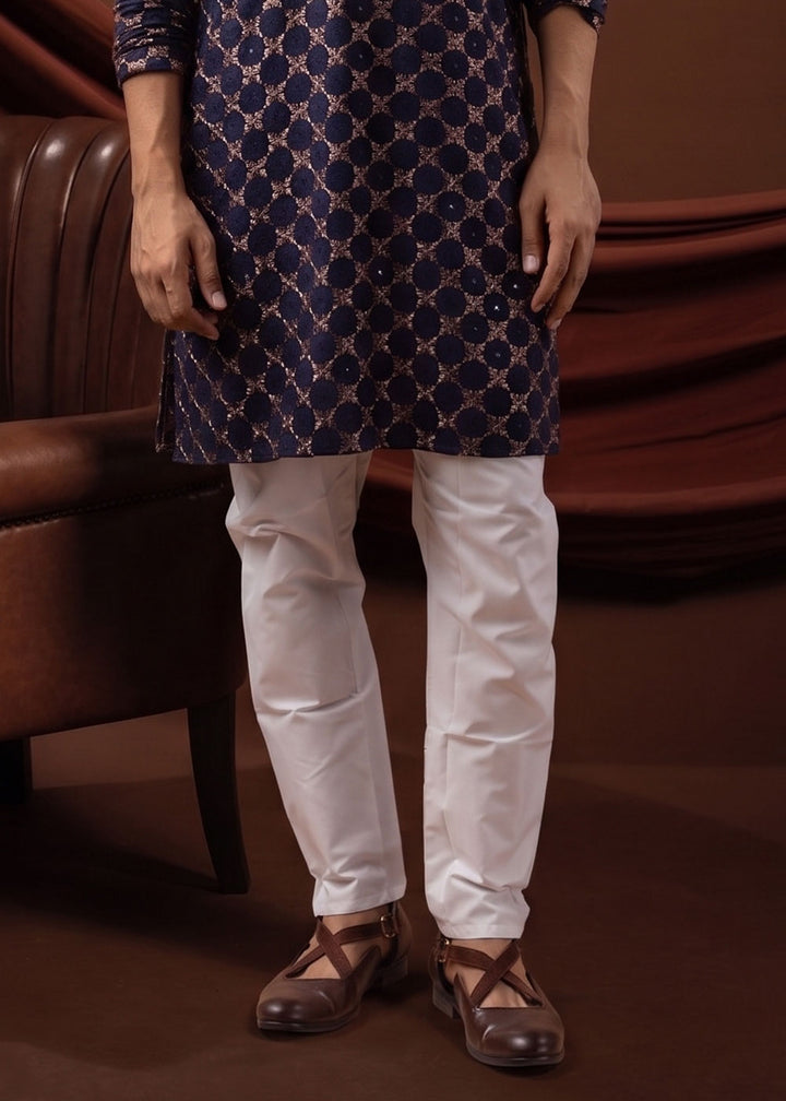 Navy Blue Rayon Kurta with Mosaic Floral Motifs