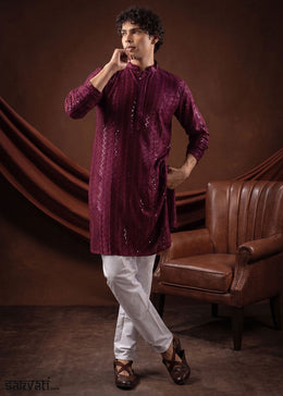 Mulberry Purple Rayon Kurta with Shimmering Sequin Work