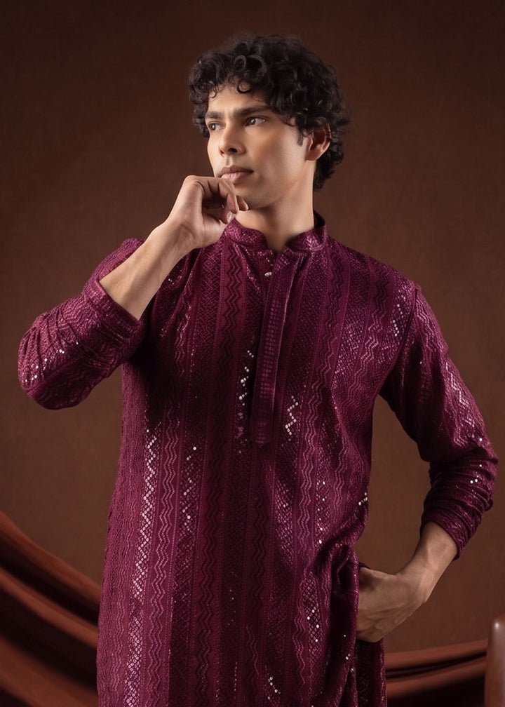 Mulberry Purple Rayon Kurta with Shimmering Sequin Work