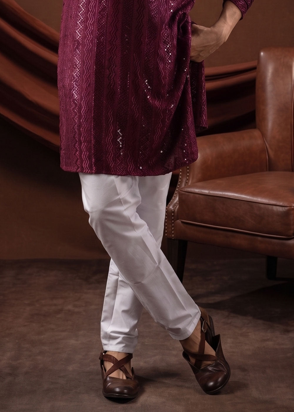 Mulberry Purple Rayon Kurta with Shimmering Sequin Work