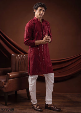 Maroon Red Rayon Kurta with Shimmering Sequin Work