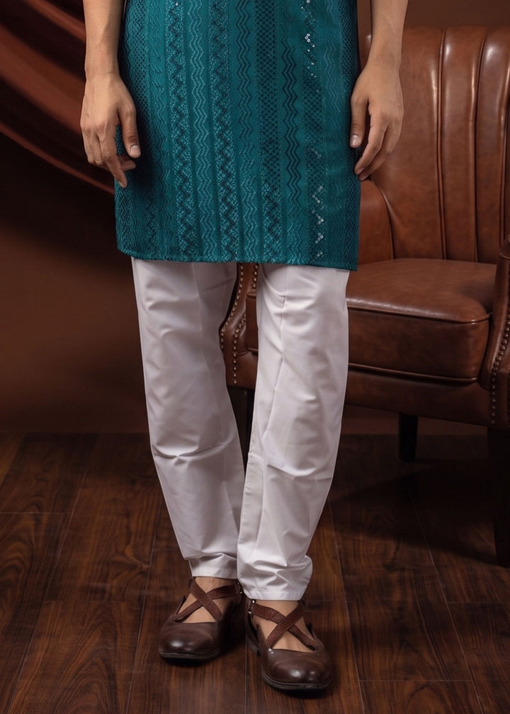 Teal Blue Rayon Kurta with Shimmering Sequin Work