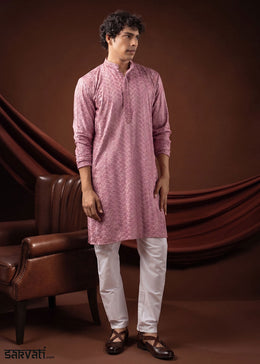 Baby Pink Rayon Kurta with All-Over Thread Embroidery