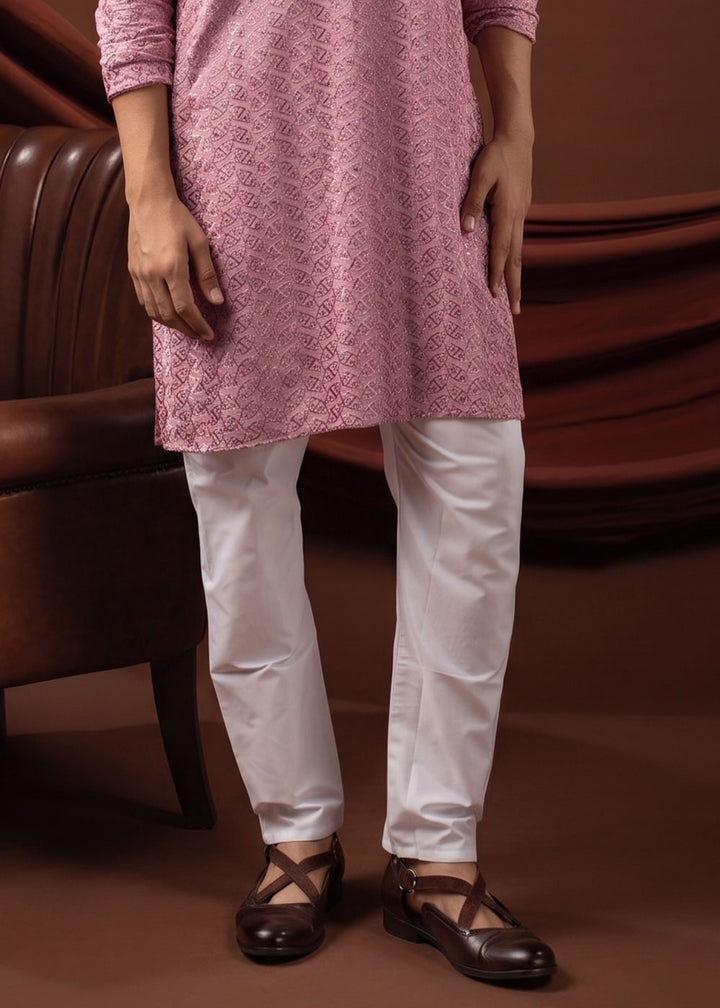 Baby Pink Rayon Kurta with All-Over Thread Embroidery
