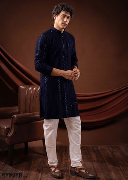 Midnight Blue Rayon Kurta with Shimmering Sequin Work (Copy)