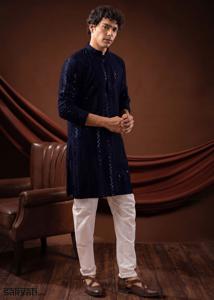 Midnight Blue Rayon Kurta with Shimmering Sequin Work (Copy)