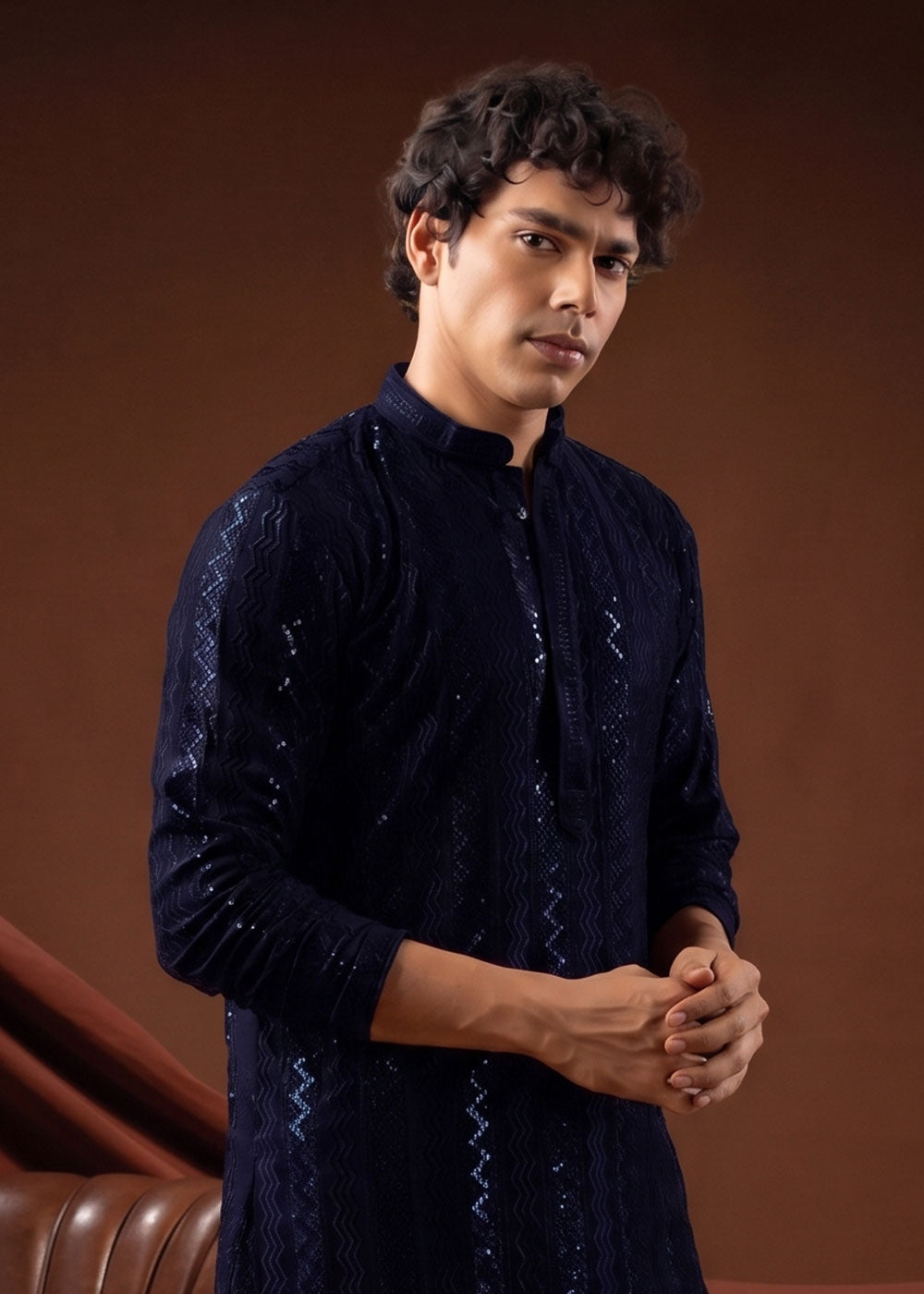 Midnight Blue Rayon Kurta with Shimmering Sequin Work (Copy)