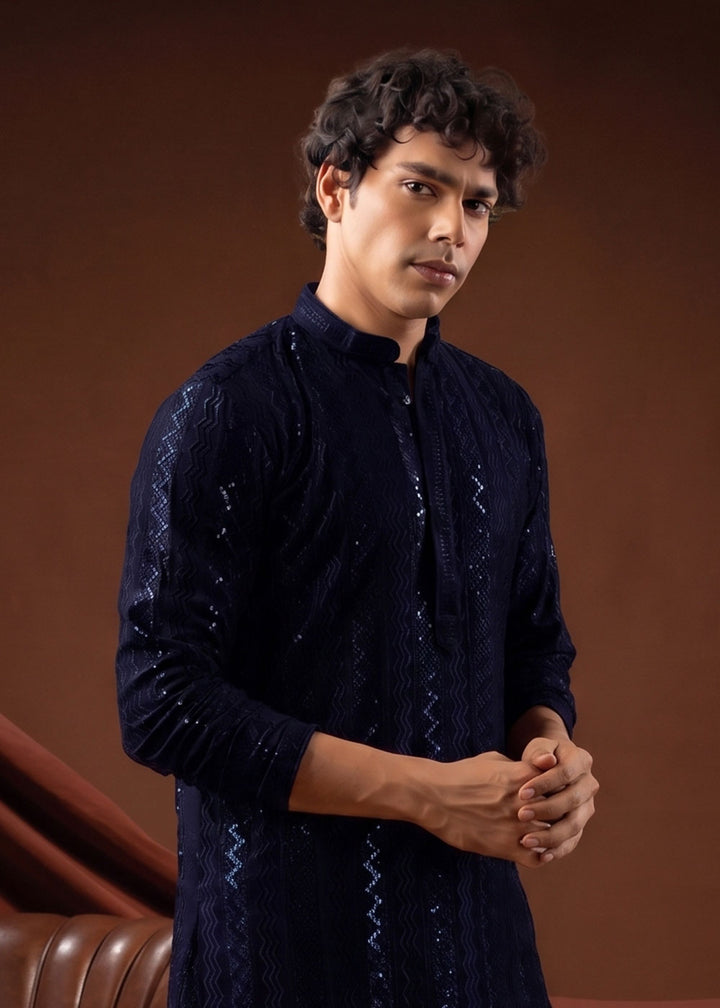 Midnight Blue Rayon Kurta with Shimmering Sequin Work (Copy)