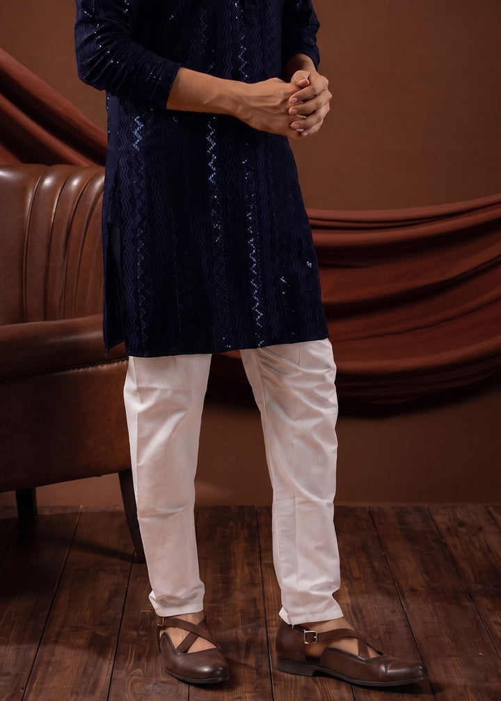 Midnight Blue Rayon Kurta with Shimmering Sequin Work (Copy)
