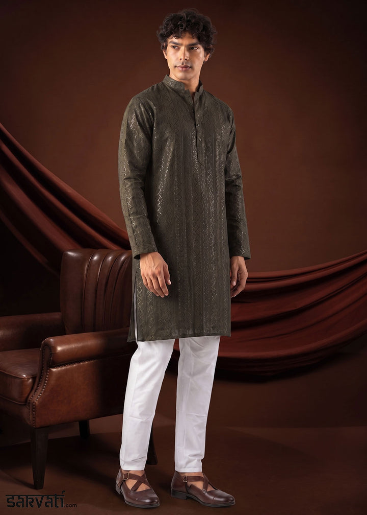 Stone Grey Rayon Kurta with Shimmering Sequin Work