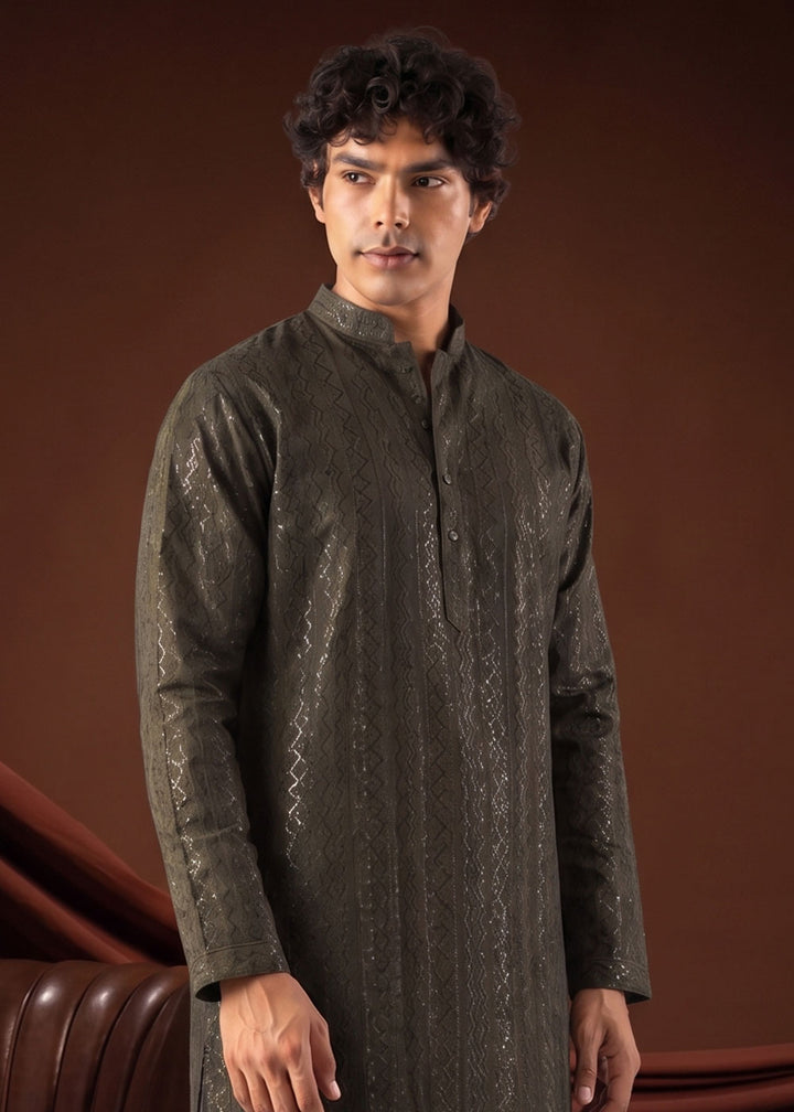 Stone Grey Rayon Kurta with Shimmering Sequin Work