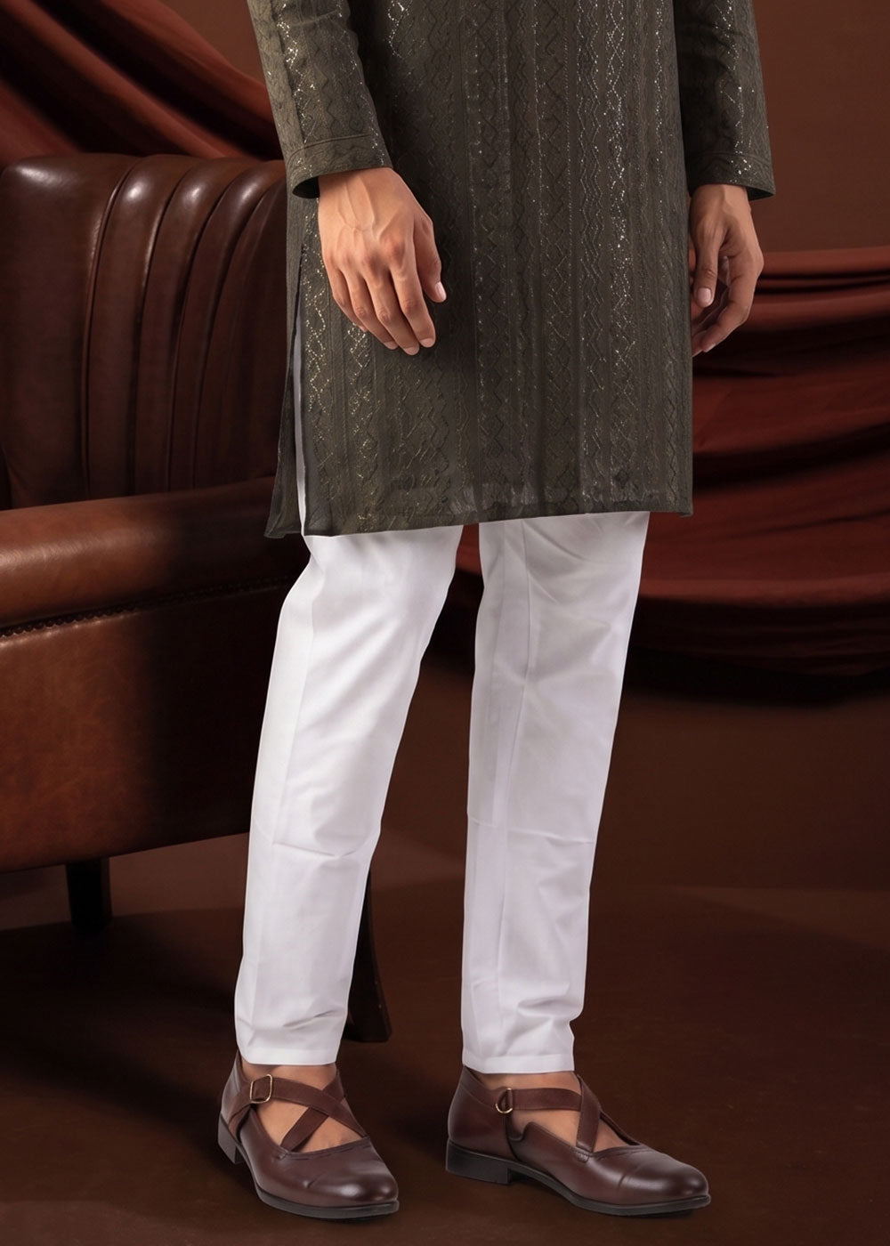 Stone Grey Rayon Kurta with Shimmering Sequin Work